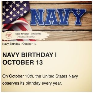United States Navy Birthday is 13 October.